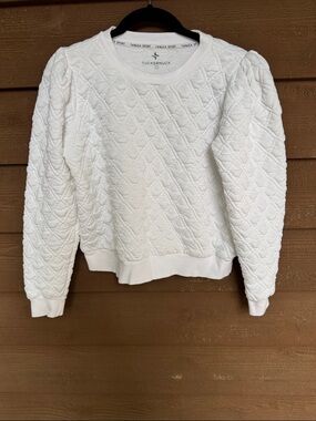 Tuckernuck White Quilted Puff-Sleeve Crewneck Sweatshirt size L
